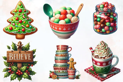 Watercolor Christmas Food Clipart PNG Bundle | Holiday Baking & Sweets