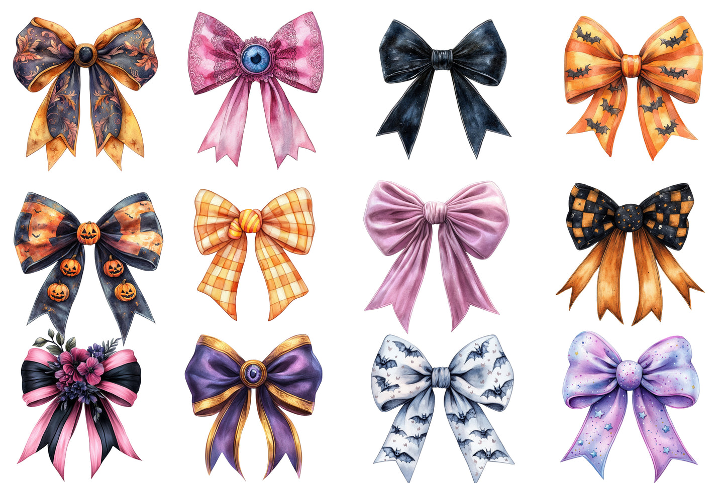Halloween Coquette Bow Clipart PNG Bundle | Cute Halloween Bows PNG, Spooky Ribbon Clipart,