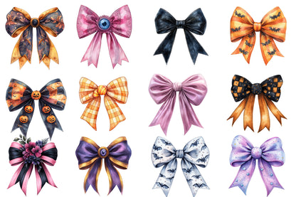 Halloween Coquette Bow Clipart PNG Bundle | Cute Halloween Bows PNG, Spooky Ribbon Clipart,