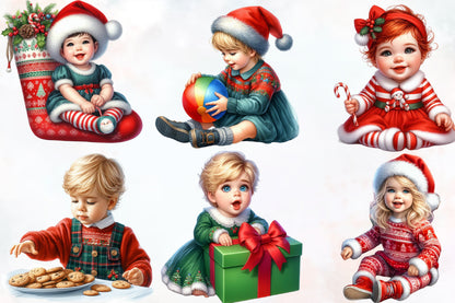 Cute Christmas Baby PNG Bundle 17 Watercolor Baby Christmas Clipart