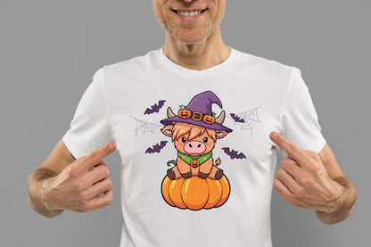 Cute Halloween Cow Witch Pumpkin PNG Sublimation Design