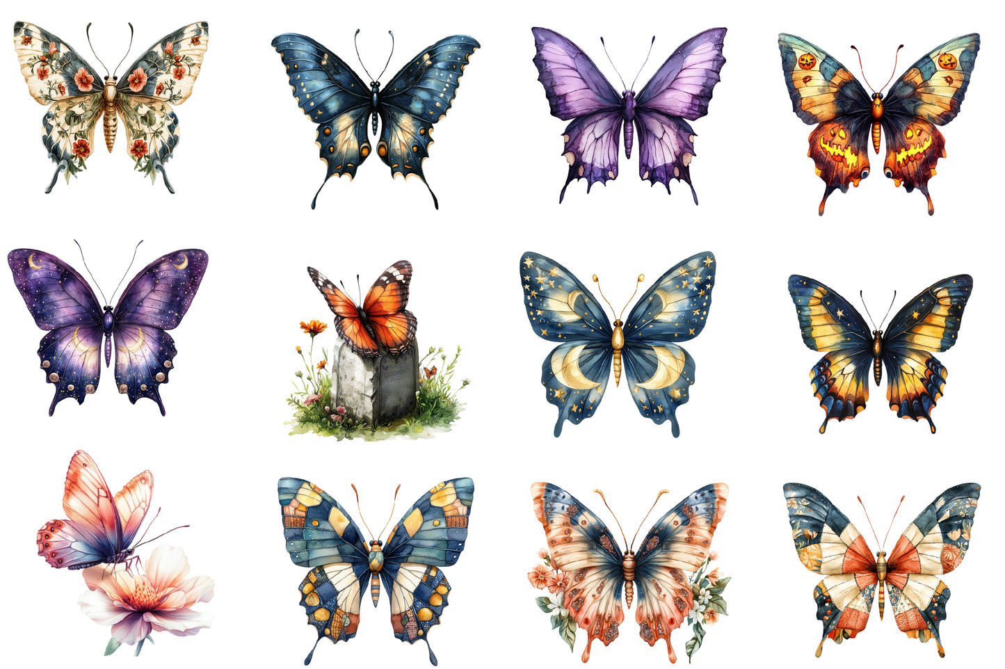 Halloween Butterfly Clipart PNG Bundle | Gothic Butterfly PNG, Spooky Butterfly Clipart