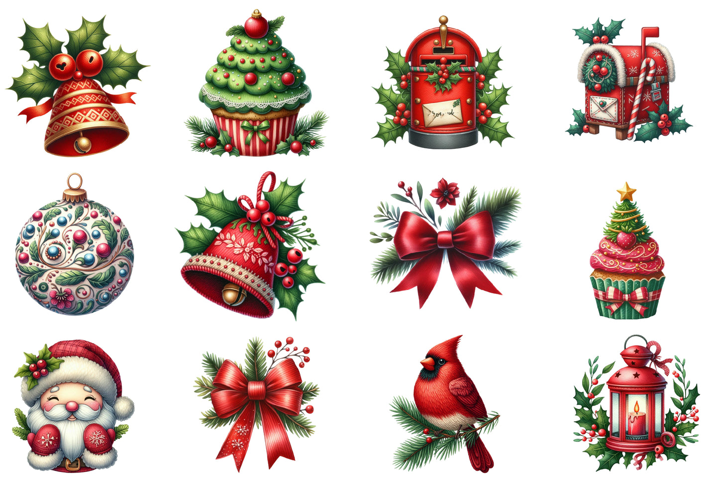 Christmas Sublimation Clipart PNG Bundle | Cute Watercolor Christmas Sublimation Designs | Holiday PNG Clipart