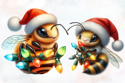14 Christmas Bee PNG Clipart Bundle Watercolor Santa Bee Holiday Insect