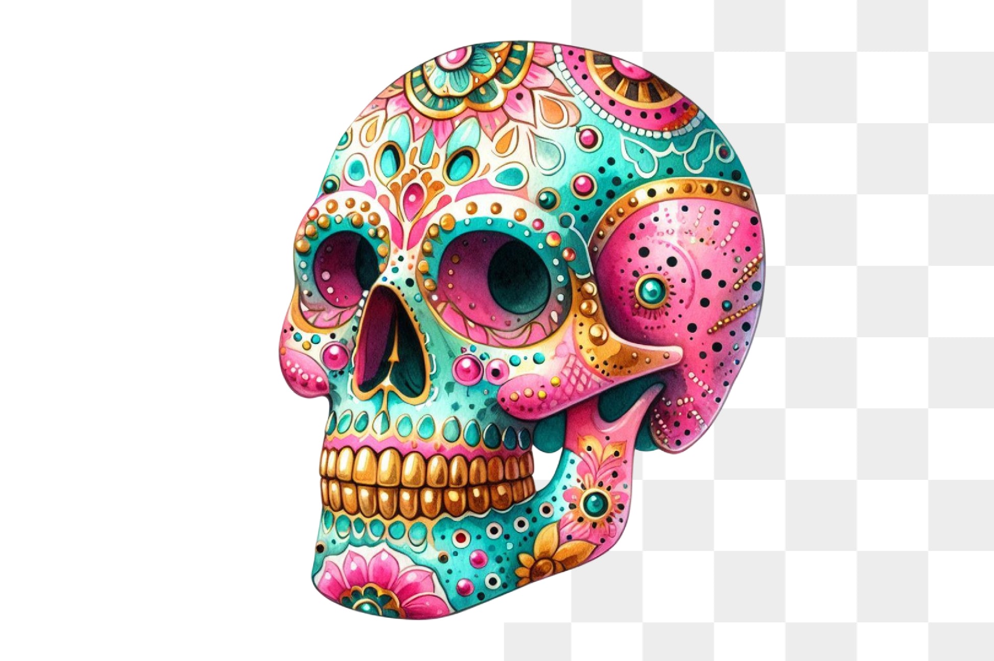 Colorful Sugar Skull PNG Day of the Dead Floral Mexican Skull Sublimation