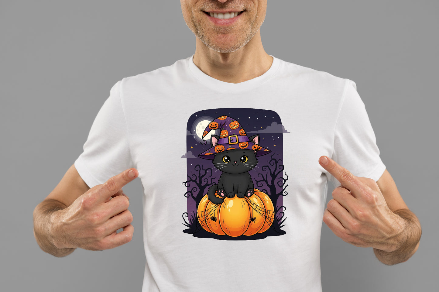 Cute Black Cat Witch Halloween Pumpkin PNG