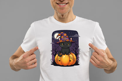 Cute Black Cat Witch Halloween Pumpkin PNG