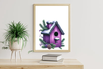 Purple Christmas Garden Clipart PNG Bundle | Lavender Flowers, Poinsettia, Birdhouse, Wreath & Holiday Botanical Designs