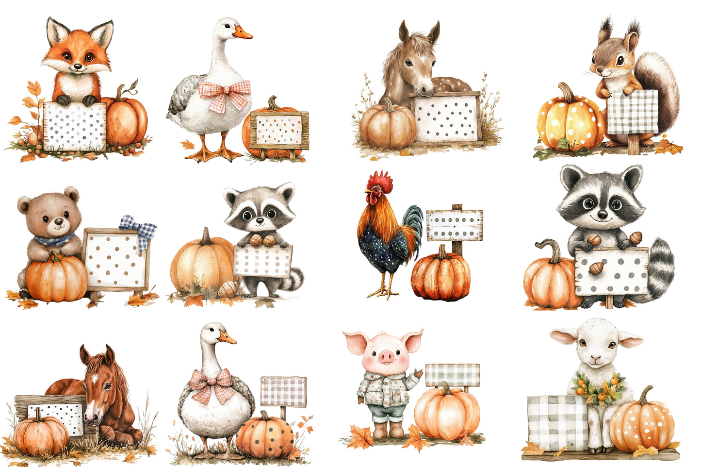 Autumn Fall Sublimation Clipart PNG Bundle | Watercolor Cozy Harvest Clipart | Rustic Fall Season PNG