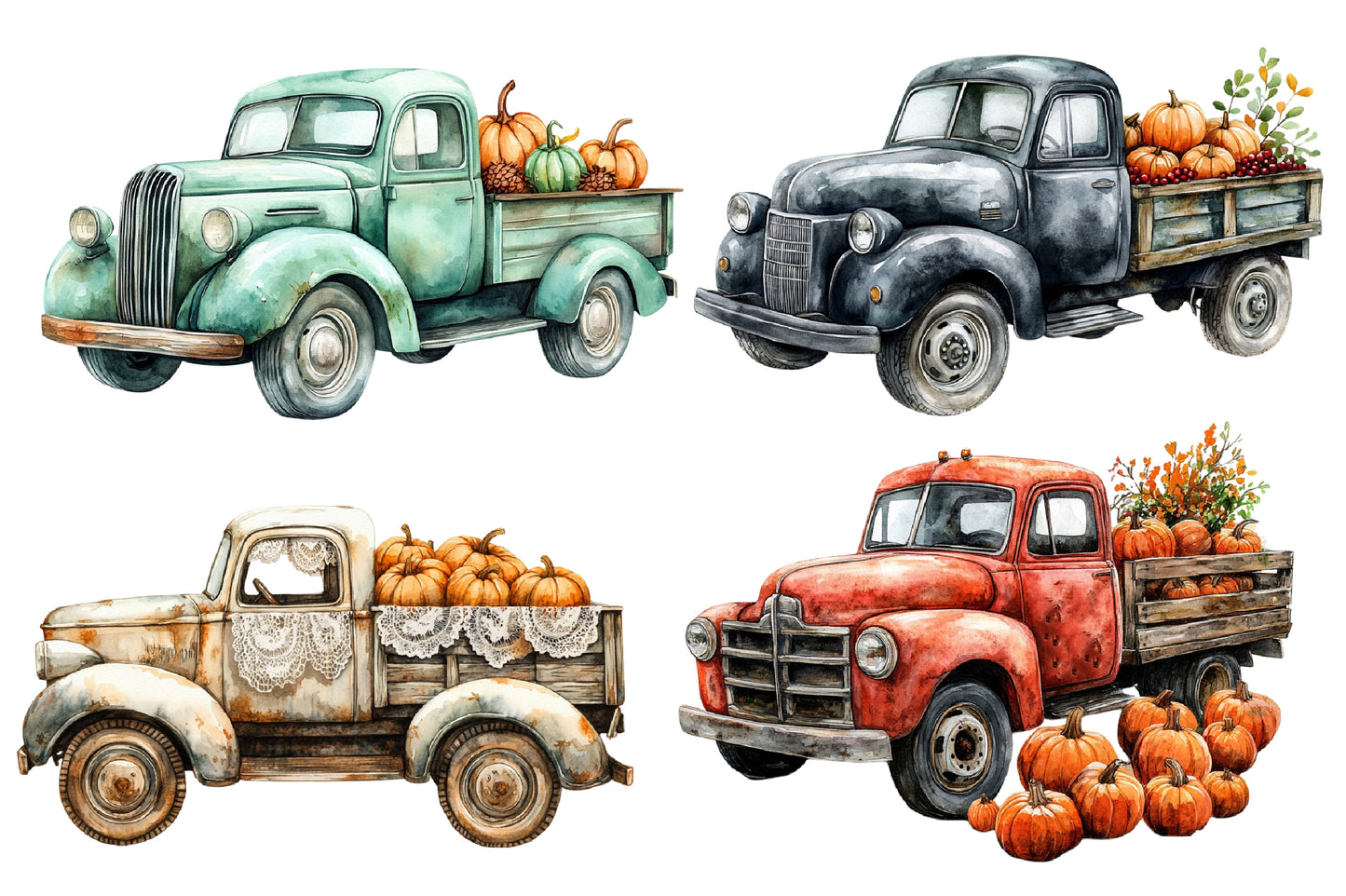 Fall Vintage Truck PNG Bundle | Retro Pickup Truck Clipart, Pumpkin Truck PNG