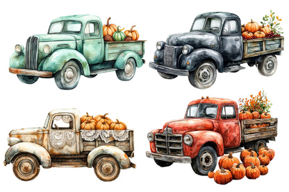 Fall Vintage Truck PNG Bundle | Retro Pickup Truck Clipart, Pumpkin Truck PNG