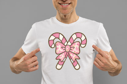 Pink Candy Cane Bow Christmas PNG Sublimation Design