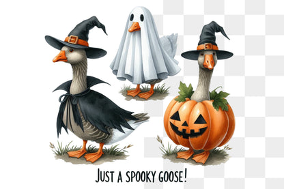 Spooky Goose Halloween PNG Ghost Witch Pumpkin Goose Sublimation
