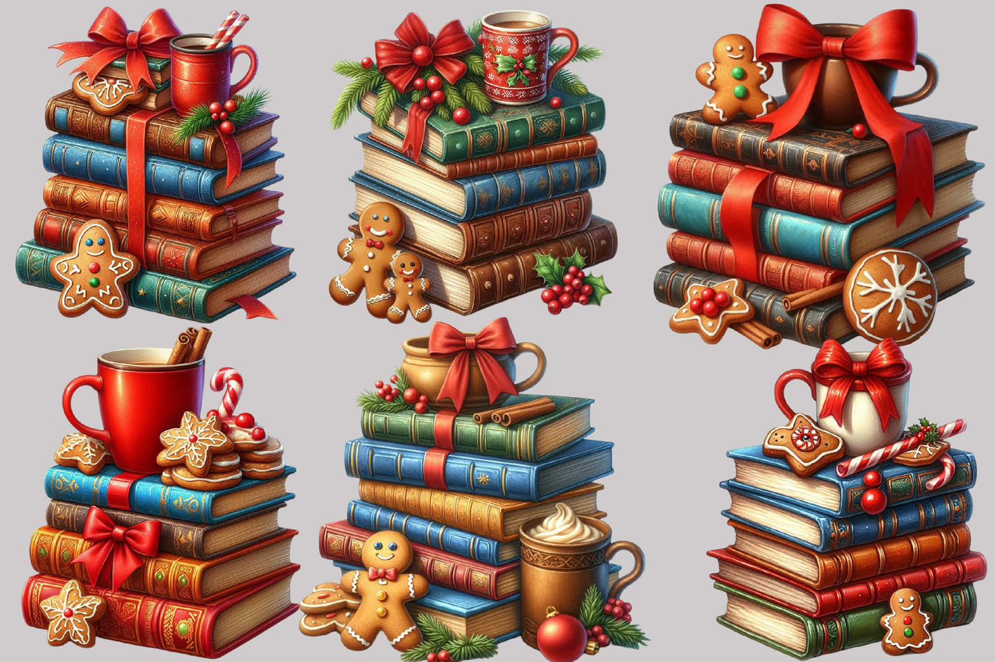 Watercolor Christmas Book Clipart PNG Bundle | Cozy Christmas Books & Gingerbread | Book Lover Sublimation