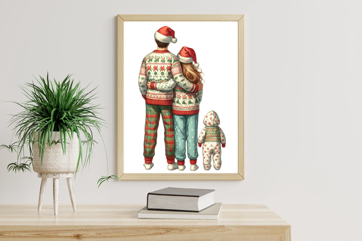 Watercolor Family Christmas PNG Bundle Cute Holiday Pajama Clipart
