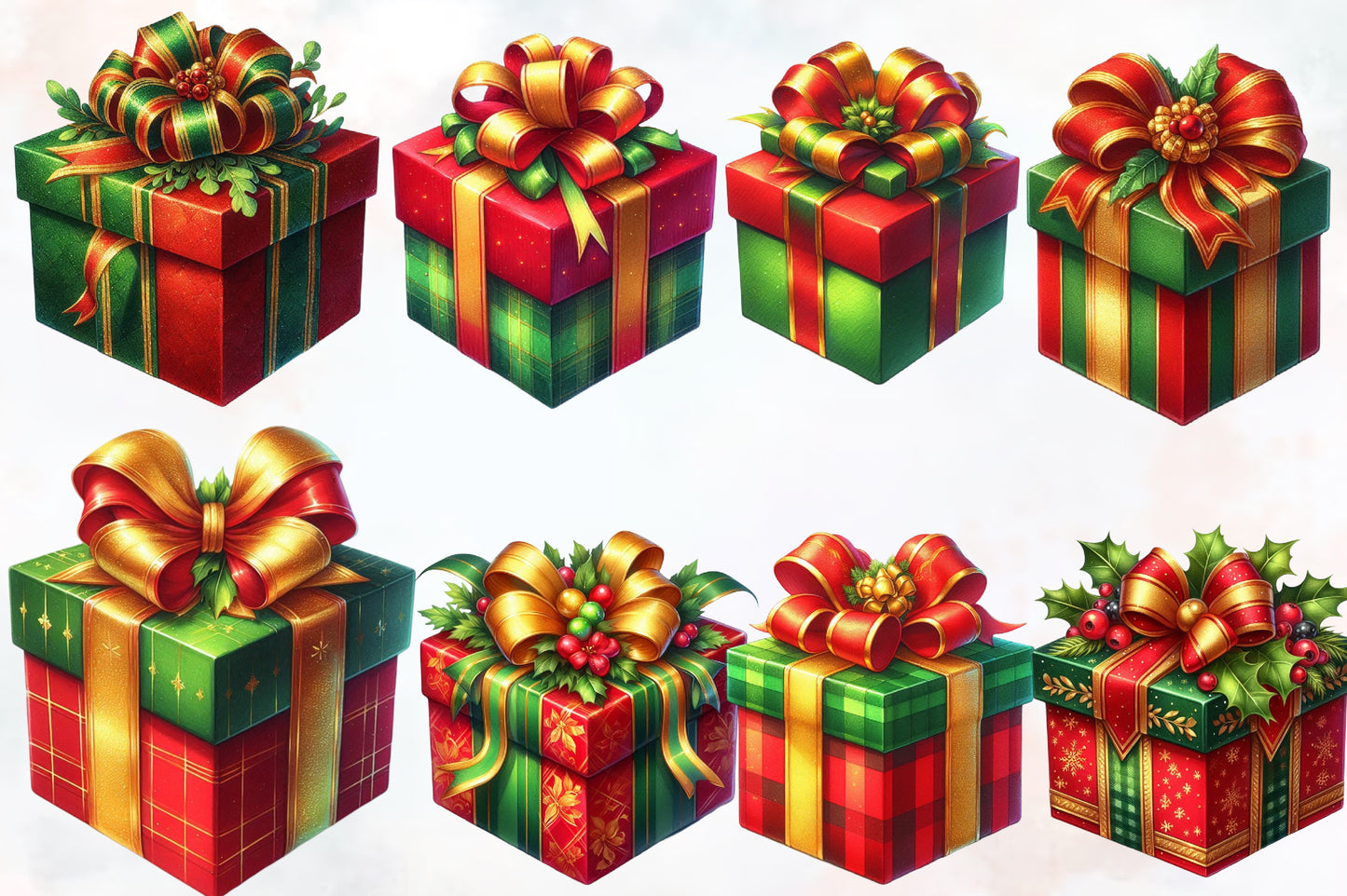 Watercolor Christmas Gifts Box Clipart PNG Bundle | Holiday Present & Gift Boxes