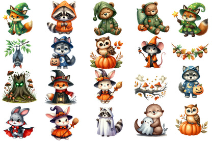 Halloween Animals Clipart PNG Bundle | Cute Spooky Animals PNG, Halloween Woodland Animal Clipart,