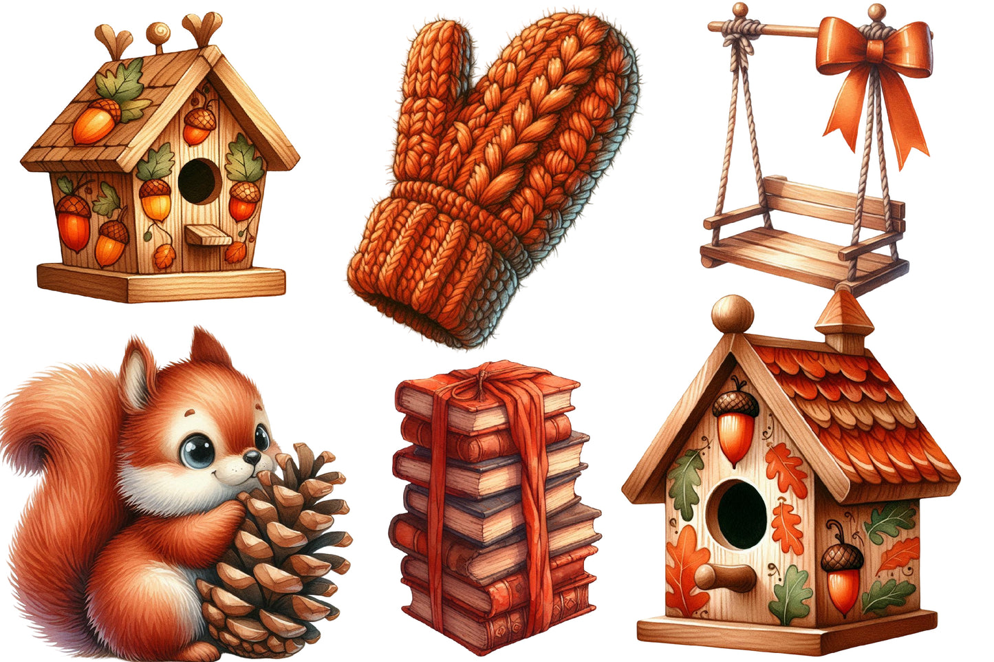 Burnt Orange Autumn Watercolor Clipart PNG Bundle | Fall Clipart, Cute Autumn PNG
