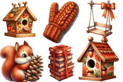 Burnt Orange Autumn Watercolor Clipart PNG Bundle | Fall Clipart, Cute Autumn PNG