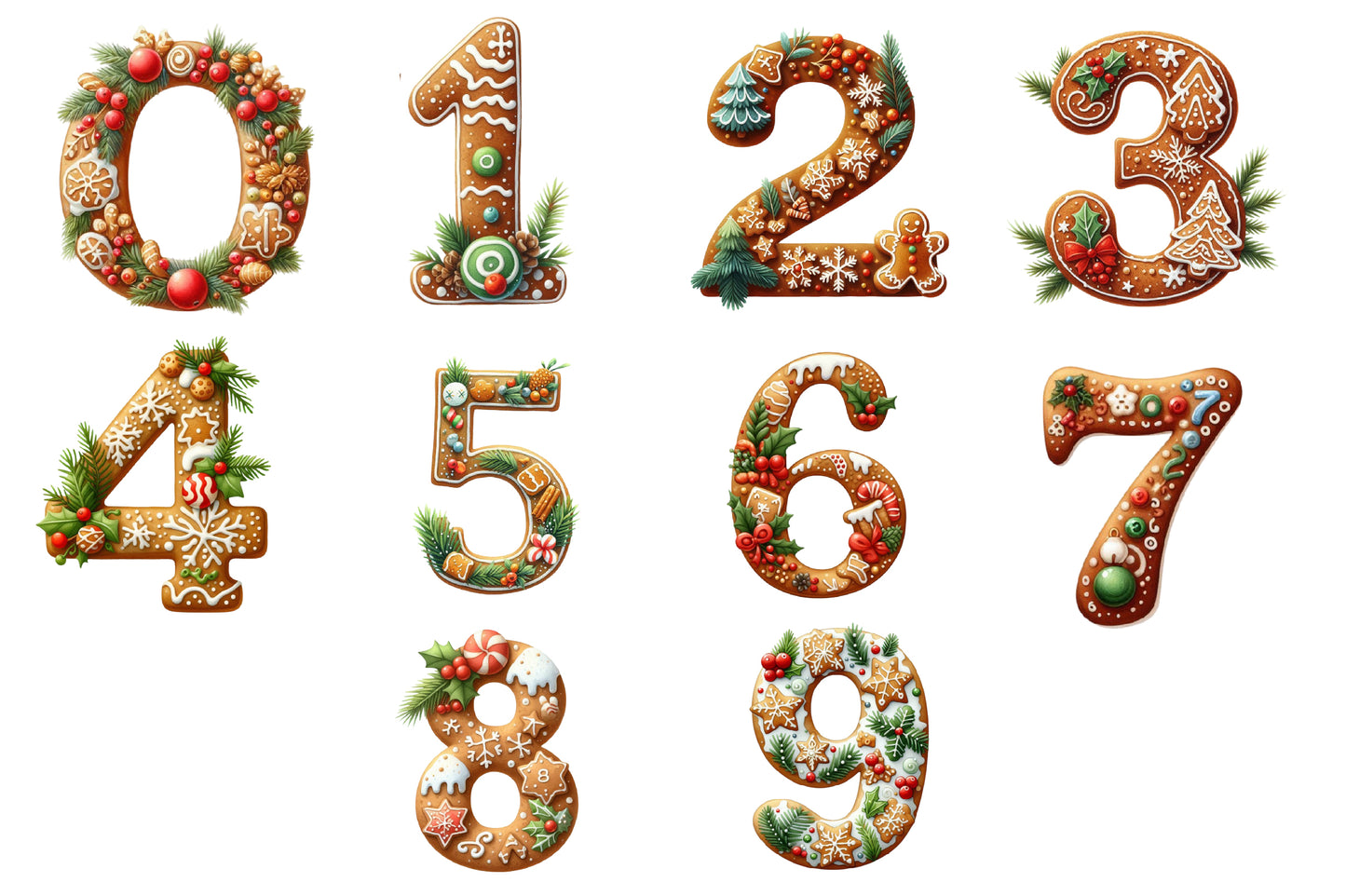 Christmas Gingerbread Alphabet PNG Bundle | Watercolor Gingerbread Letters, Numbers & Holiday Alphabet Clipart