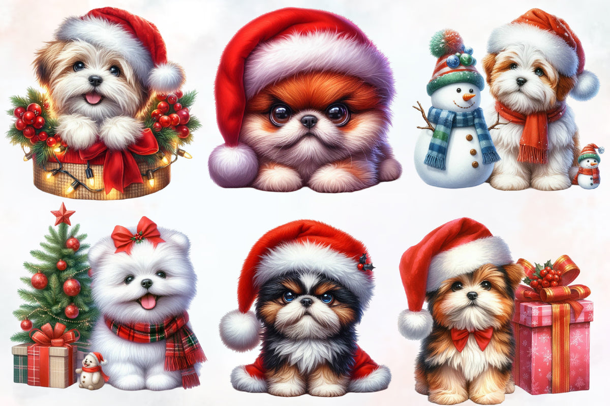 16 Christmas Dog PNG Clipart Bundle Watercolor Cute Holiday Puppy