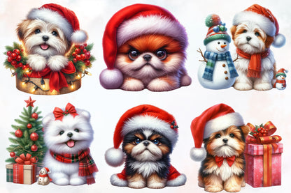 16 Christmas Dog PNG Clipart Bundle Watercolor Cute Holiday Puppy