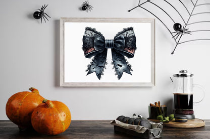 22 Watercolor Halloween Black Lace Bow PNG Bundle Gothic Spooky Bow Clipart