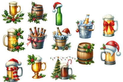 Christmas Beer Sublimation Bundle PNG | Watercolor Festive Beer Clipart | Funny Holiday Beer Designs
