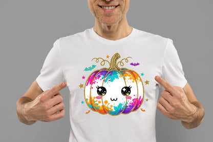 Colorful Halloween Pumpkin Kawaii Splatter PNG Sublimation Design