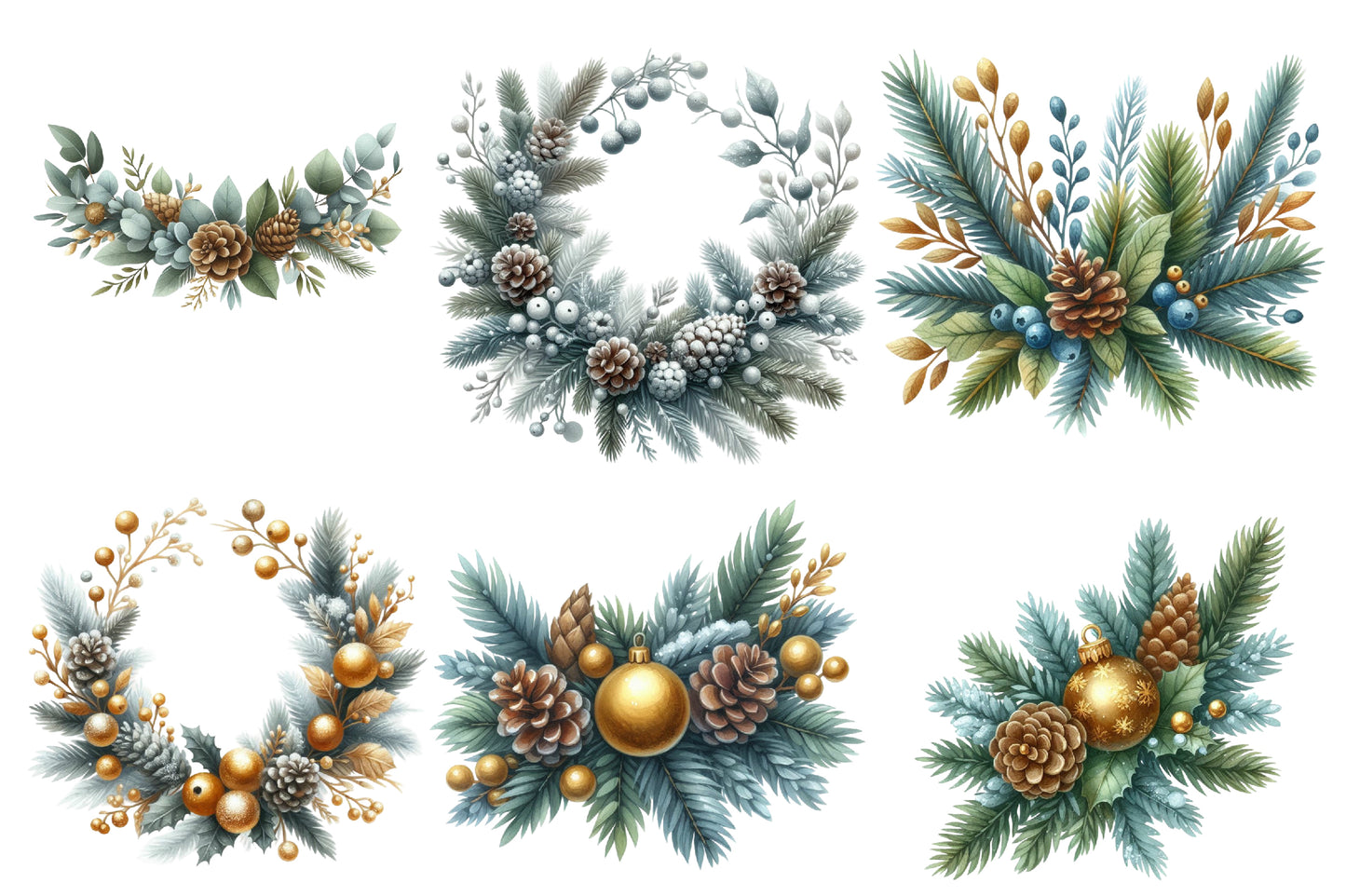 Christmas Garland Clipart Bundle PNG | Watercolor Festive Christmas Garland Clipart | Holiday Greenery Sublimation PNG