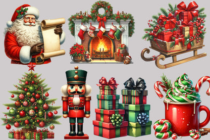 Christmas Clipart PNG Bundle | Santa Claus, Reindeer, Gifts, Stockings, Christmas Tree & Holiday Designs