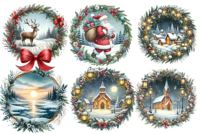 Christmas Winter Scenes PNG Bundle | Watercolor Snowy Christmas Landscape Clipart | Cozy Holiday Winter PNG