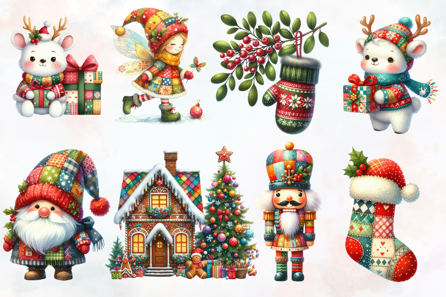 30 Christmas Patchwork PNG Bundle Cute Winter Holiday Sublimation Clipart