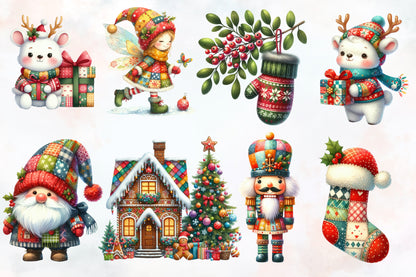 30 Christmas Patchwork PNG Bundle Cute Winter Holiday Sublimation Clipart