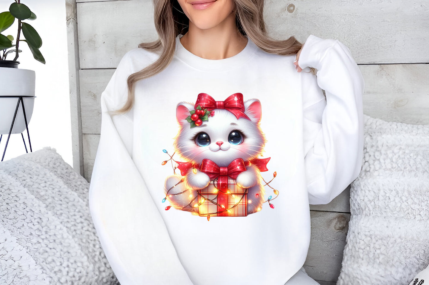 Watercolor Christmas Funny Cat PNG Bundle Cute Holiday Cat Clipart