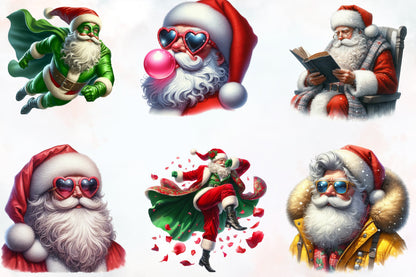 Funny Santa Christmas PNG Bundle 23 Watercolor Clipart