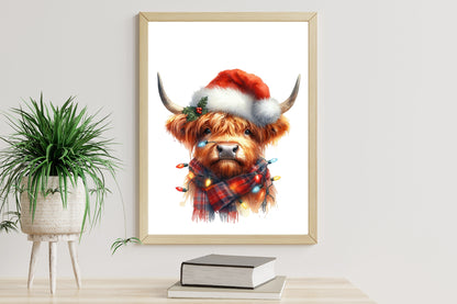 Christmas Highland Cow PNG Bundle | Watercolor Highland Cow, Christmas Cow & Festive Highland Cattle Clipart
