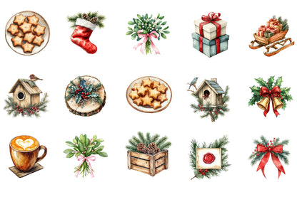 Winter Christmas Clipart PNG Bundle | Snowy Christmas Village, Trees, Barn, Santa, Nutcracker, Gifts & Winter Decor