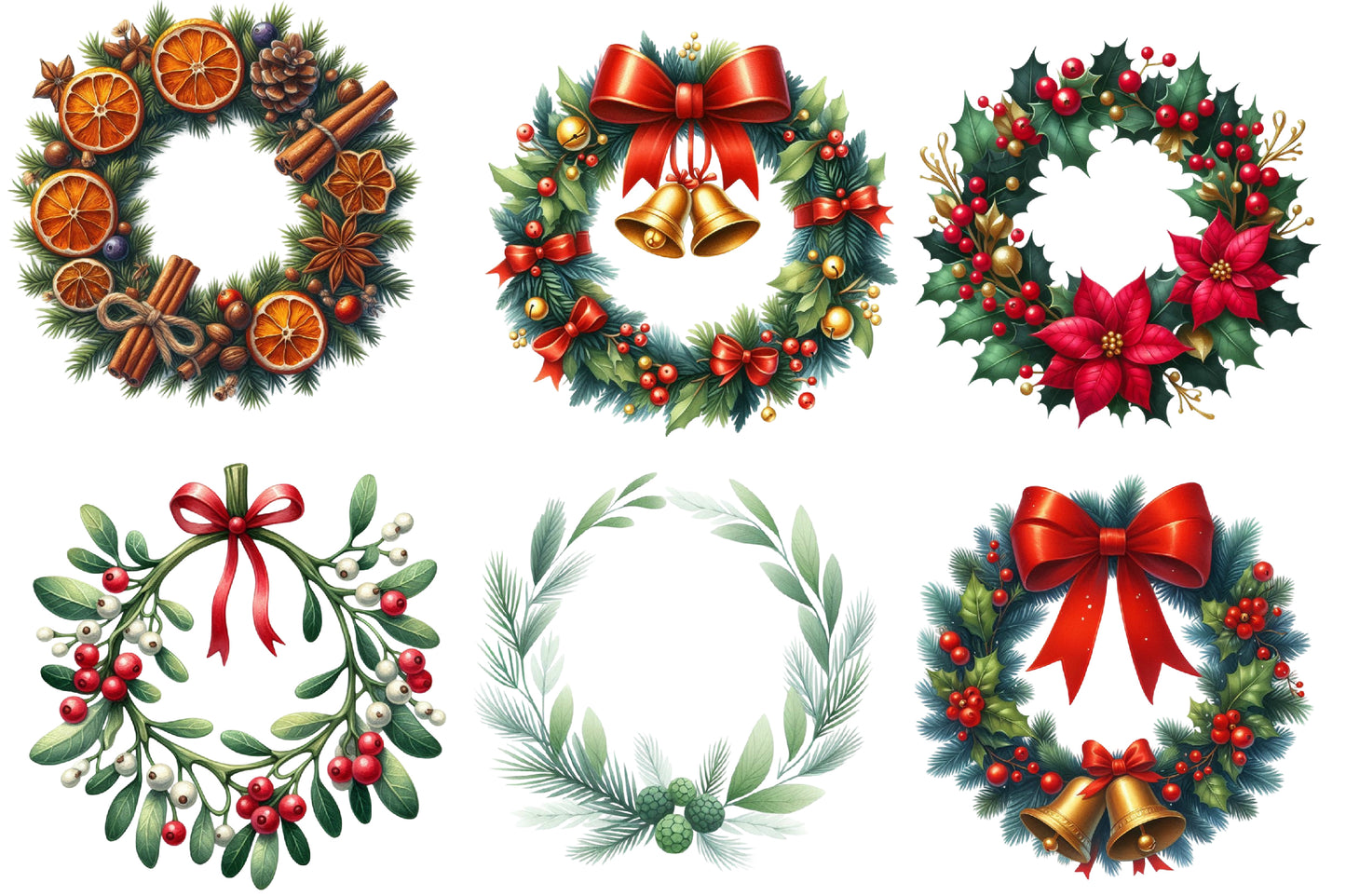 Christmas Garlands Sublimation Clipart PNG Bundle | Watercolor Festive Holiday Garland Clipart | Christmas Greenery PNG