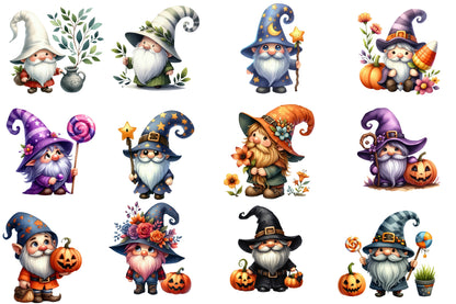 Halloween Gnomes Clipart PNG | Cute Witch Gnome PNG, Fall Gnome Clipart,