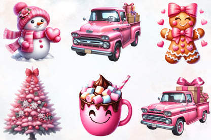 Cute Girly Christmas PNG Bundle Pink Christmas Clipart