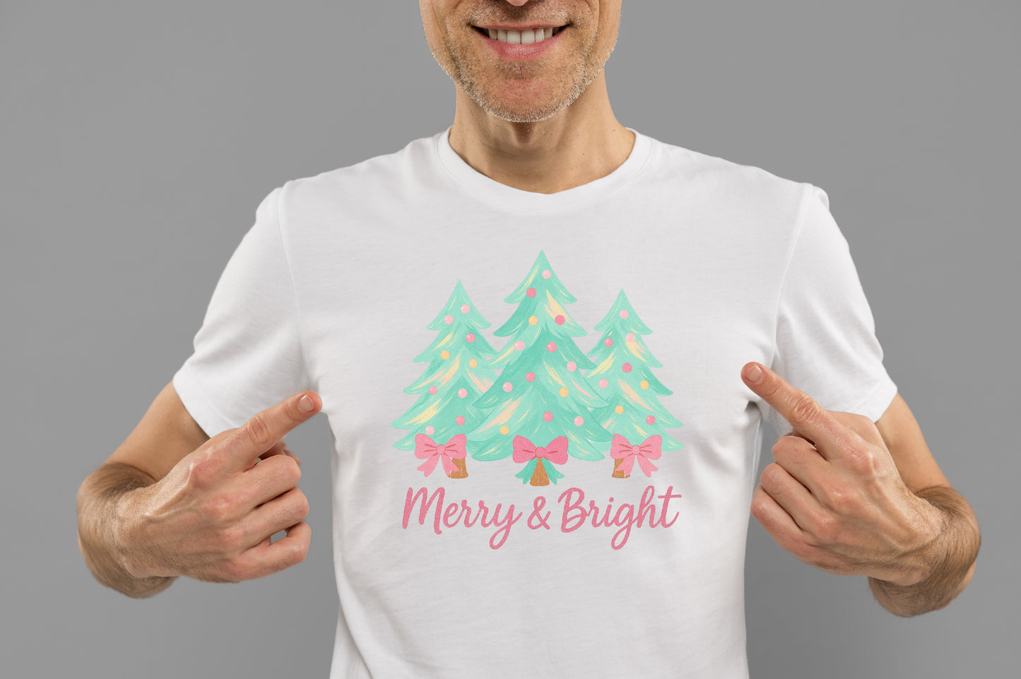 Merry & Bright Pastel Christmas Trees PNG Sublimation Design