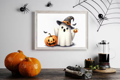 15 Halloween Ghost Watercolor PNG Bundle Cute Witch Pumpkin Spooky Clipart