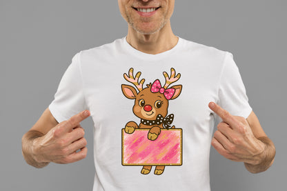 Cute Christmas Reindeer PNG Pink Bow Holiday Gift Design