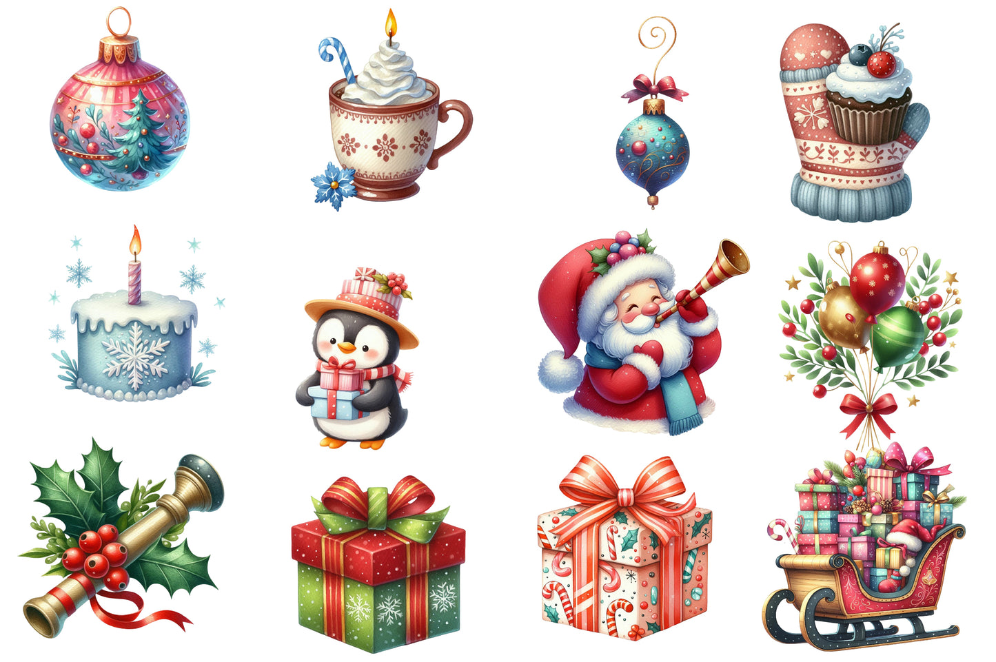 Christmas Party Clipart PNG Bundle | Watercolor Festive Christmas Party Clipart | Holiday Celebration Sublimation PNG