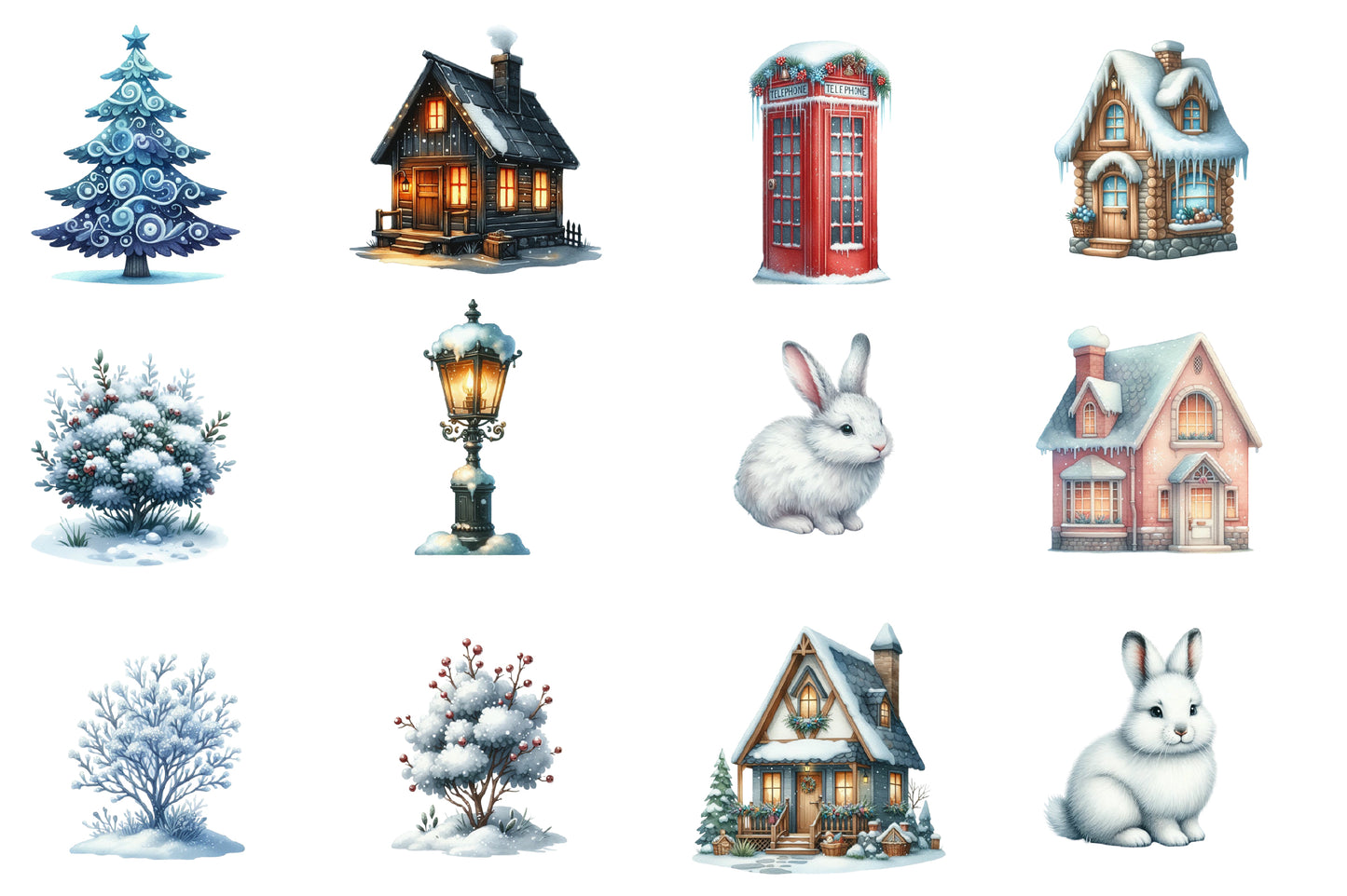 Winter Christmas Clipart PNG Bundle | Snowy Winter Watercolor Clipart | Cozy Christmas PNG