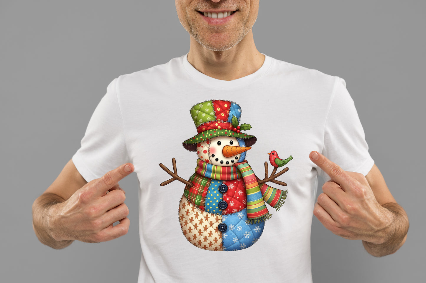 Patchwork Snowman Christmas Sublimation PNG