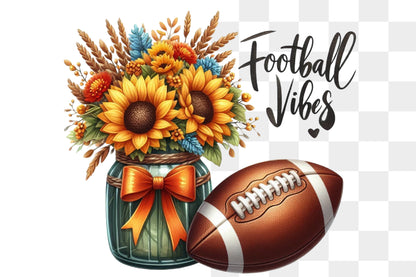 Football Vibes Fall PNG Sunflower Football Sublimation Design