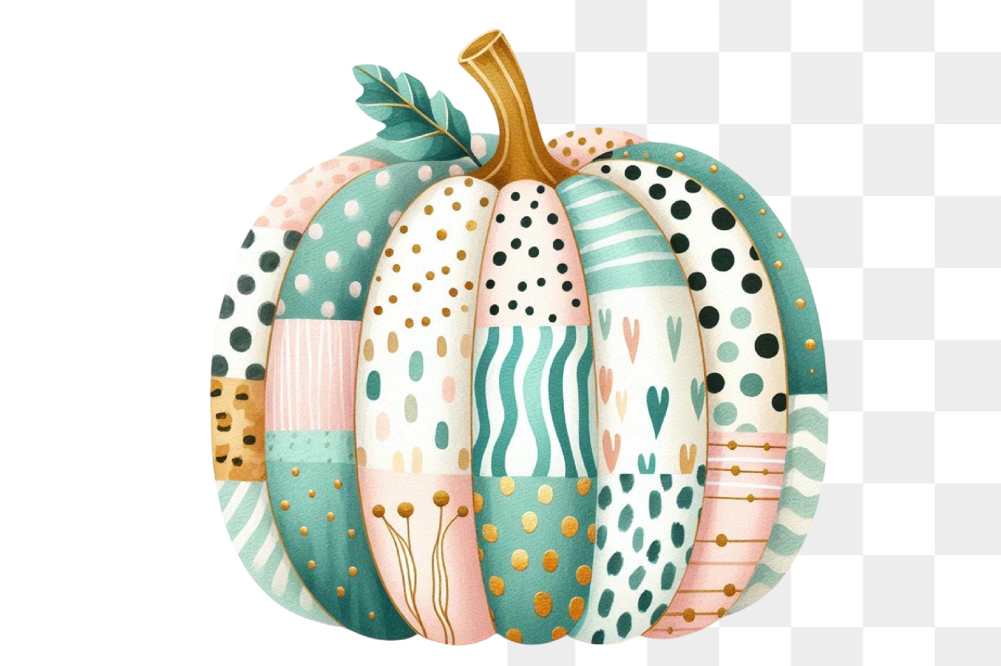 Cute Boho Patchwork Pumpkin PNG Teal Fall Autumn Pumpkin Sublimation