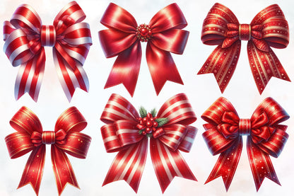 20 Christmas Red Bow PNG Clipart Bundle Watercolor Holiday Ribbon Bow Designs